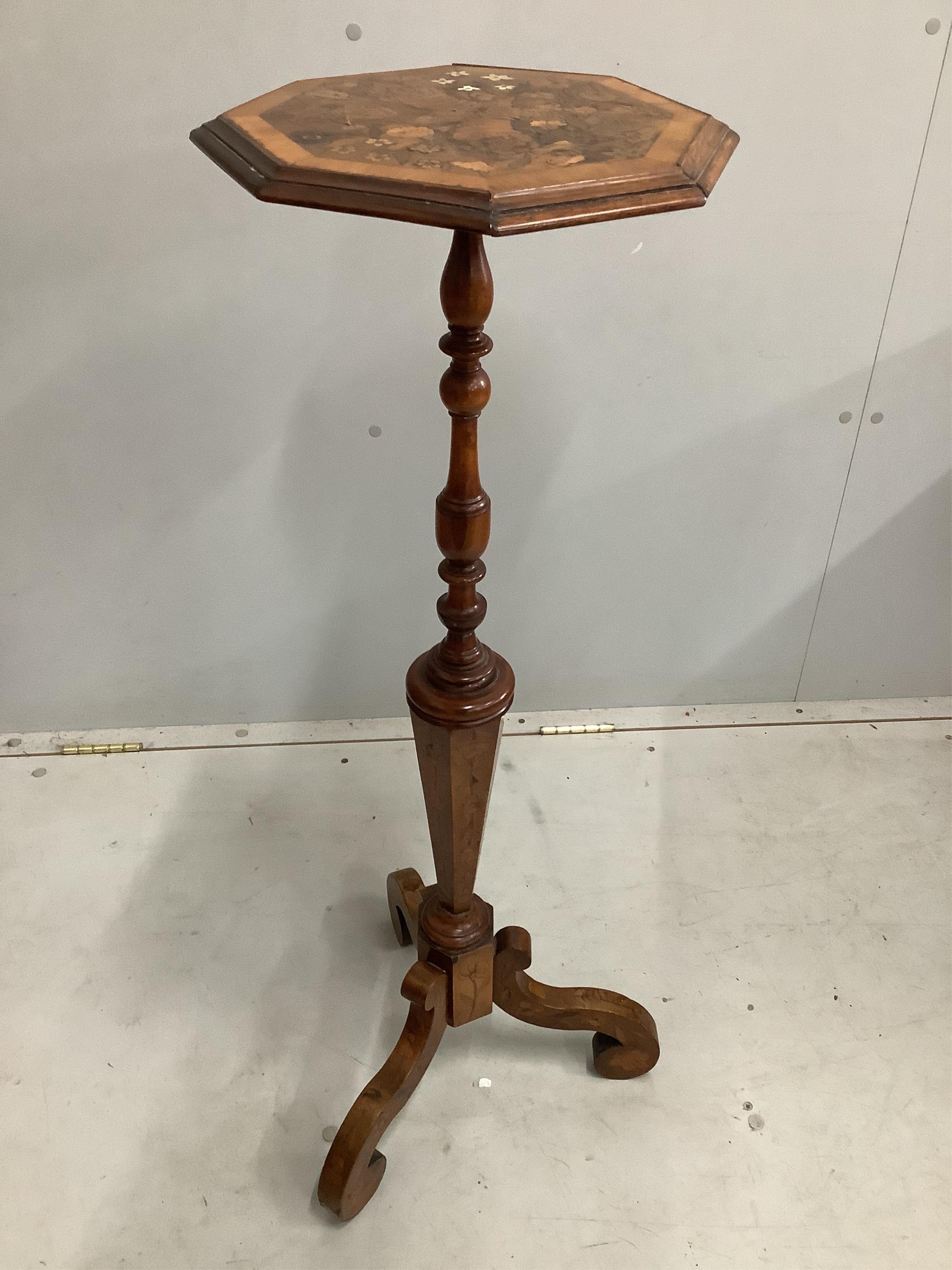 A 19th century Dutch floral marquetry inlaid walnut torchere, height 96cm
